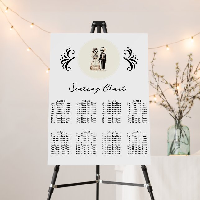 Cartoon Skeleton Bride + Groom Whimsical  Seating  Foam Board (In Situ (Stand))