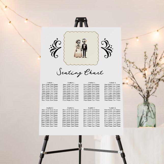 Cartoon Skeleton Bride + Groom Whimsical  Seating  Foam Board (In Situ (Stand))