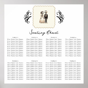 Cartoon Skeleton Bride + Groom Whimsical Seating Poster