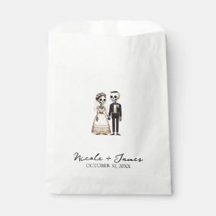 Cartoon Skeleton Bride + Groom Whimsical Wedding Favor Bag