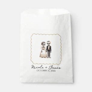 Cartoon Skeleton Bride + Groom Whimsical Wedding Favor Bag