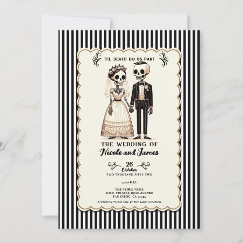 Cartoon Skeleton Bride  Groom Whimsical Wedding Invitation