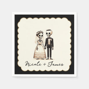 Cartoon Skeleton Bride + Groom Whimsical Wedding Napkins