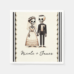 Cartoon Skeleton Bride + Groom Whimsical Wedding Napkins