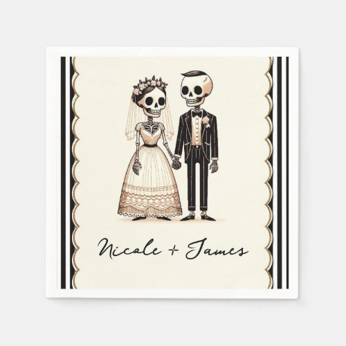Cartoon Skeleton Bride  Groom Whimsical Wedding Napkins