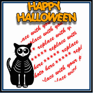 Cartoon Skeleton Cat, Bat & Ghost Photo Frame Statuette