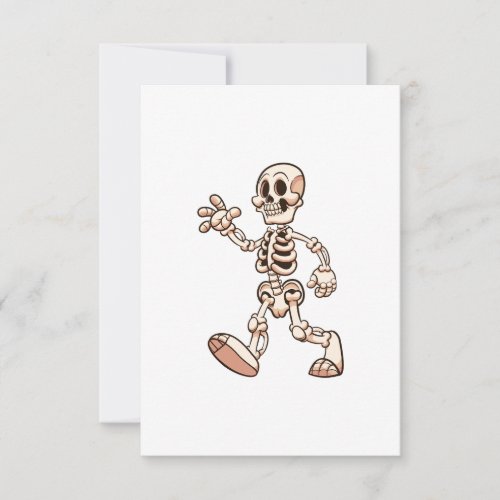 cartoon skeleton walking and waving invitation