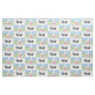 Cartoon ski jumping cow kid fabric