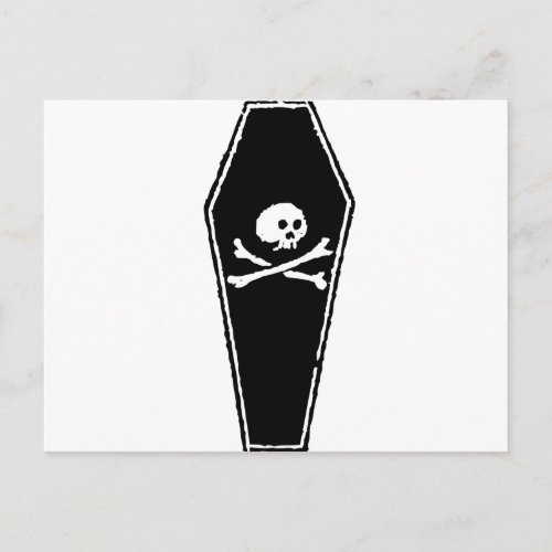 Cartoon Skull and Cross Bones in Coffin by Chillee Postcard