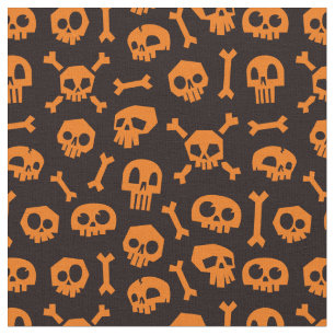 Cartoon Skull and Crossbones Pumpkin Fabric