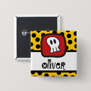 Cartoon Skull & Bone Kid Halloween Party Name Tag Pinback Button