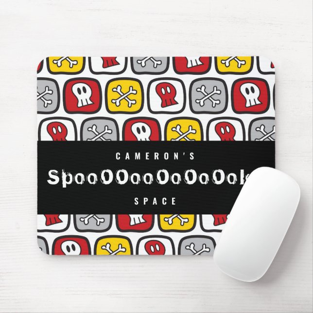 Cartoon Skull Crossbones Red Yellow Kids Halloween Mouse Pad (With Mouse)
