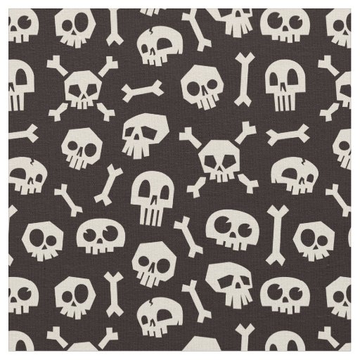 Cartoon Skulls Bone White Fabric