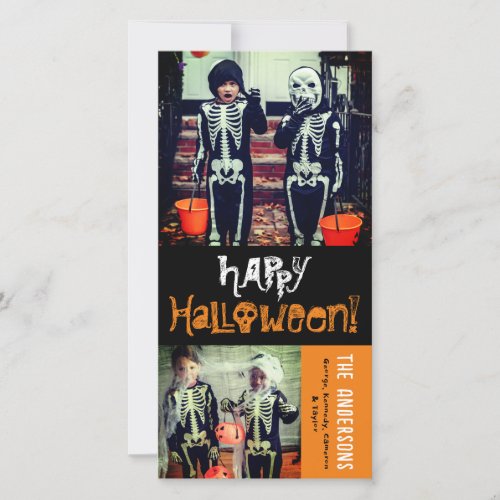 Cartoon Skulls  Bones Happy Halloween Kids Photo Holiday Card