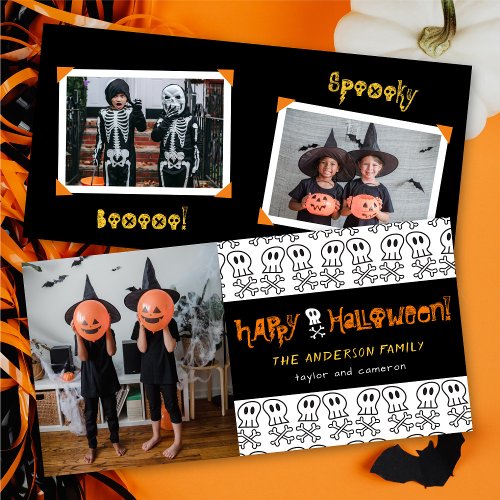 Cartoon Skulls  Bones Kids Happy Halloween Photo Card