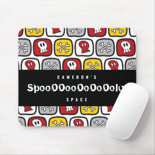 Cartoon Skulls  Bones Pattern Fun Kids Halloween Mouse Pad