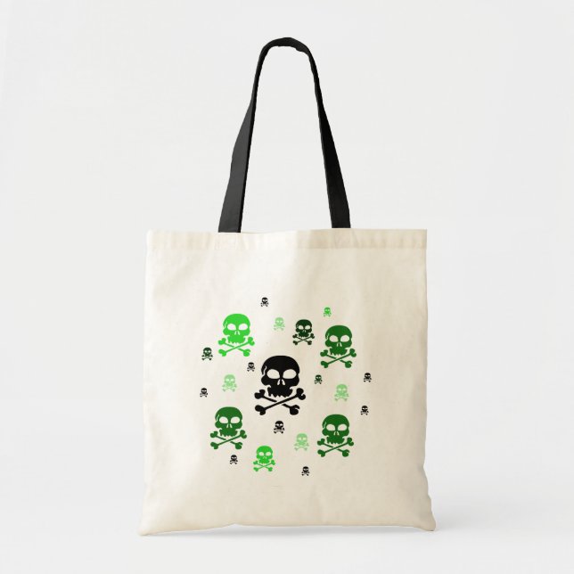 Cartoon Skulls Collage - Green Tote Bag (Front)