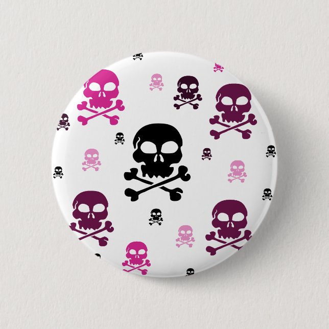 Cartoon Skulls Collage - Pink Button (Front)