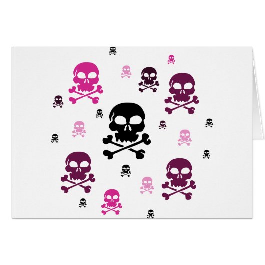 Cartoon Skulls Collage - Pink Cards (Front Horizontal)