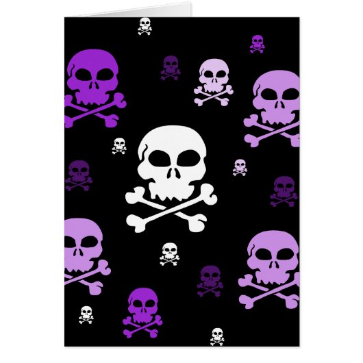 Cartoon Skulls Collage - Purple Cards (Front)