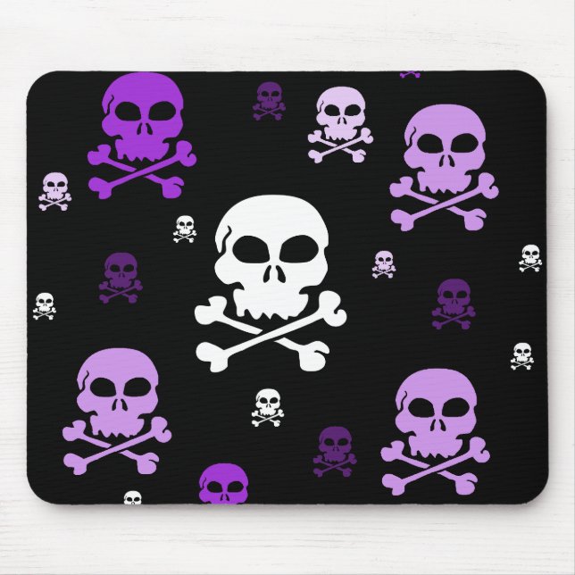 Cartoon Skulls Collage - Purple Mouse Pad (Front)