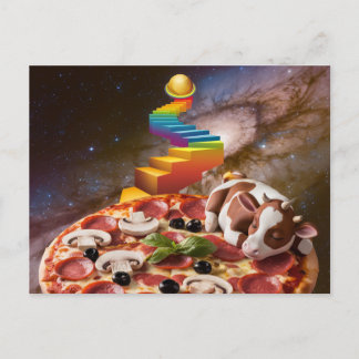 Cartoon Sleeping Cow on a Pizza Postcard