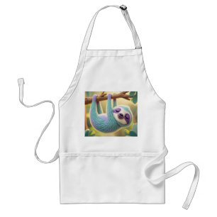 Cartoon sloth hanging upside-down from a branch  adult apron