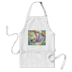 Cartoon sloth hanging upside-down from a branch  adult apron