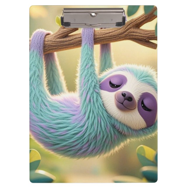 Cartoon sloth hanging upside-down from a branch  clipboard (Front)