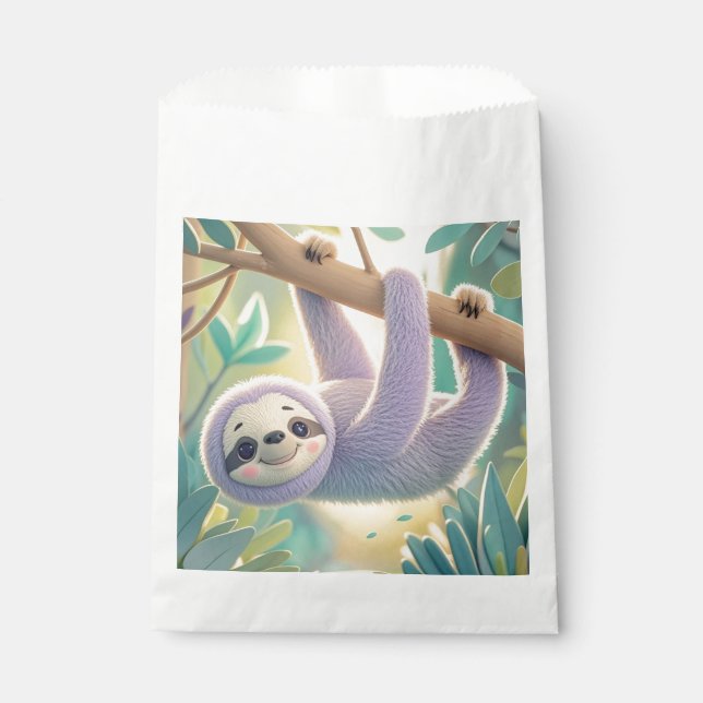 Cartoon sloth hanging upside-down from a branch  favor bag (Front)