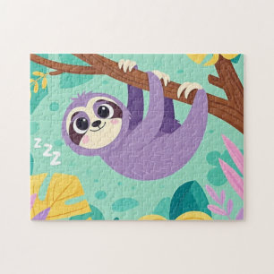 Cartoon sloth hanging upside-down from a branch jigsaw puzzle