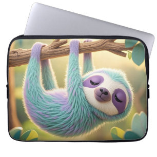 Cartoon sloth hanging upside-down from a branch laptop sleeve