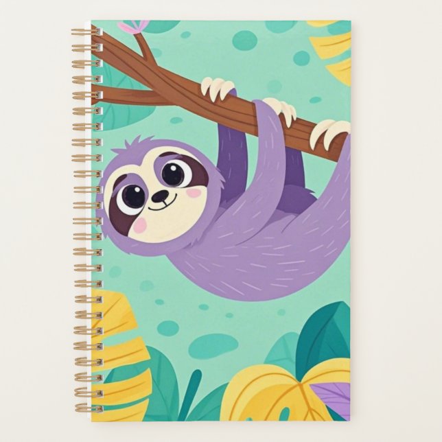 Cartoon sloth hanging upside-down from a branch planner (Front)