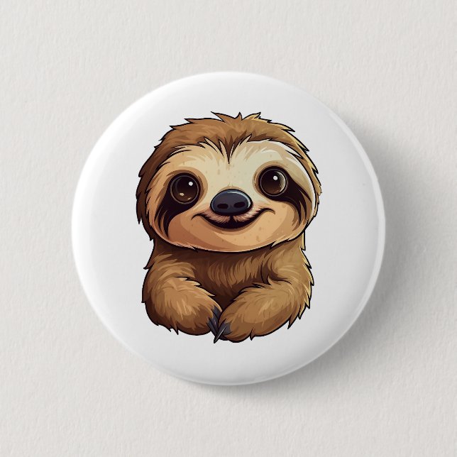 Cartoon sloth illustration button (Front)