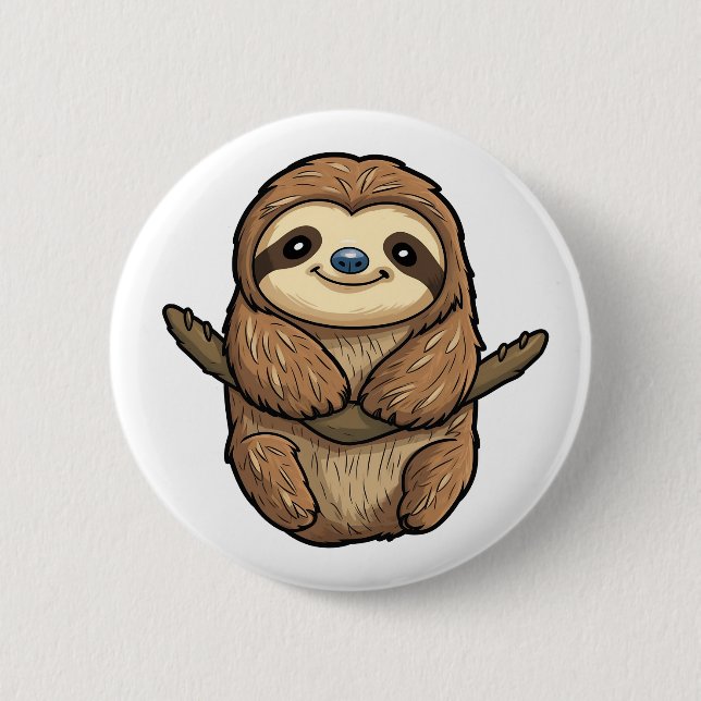 Cartoon sloth illustration button (Front)