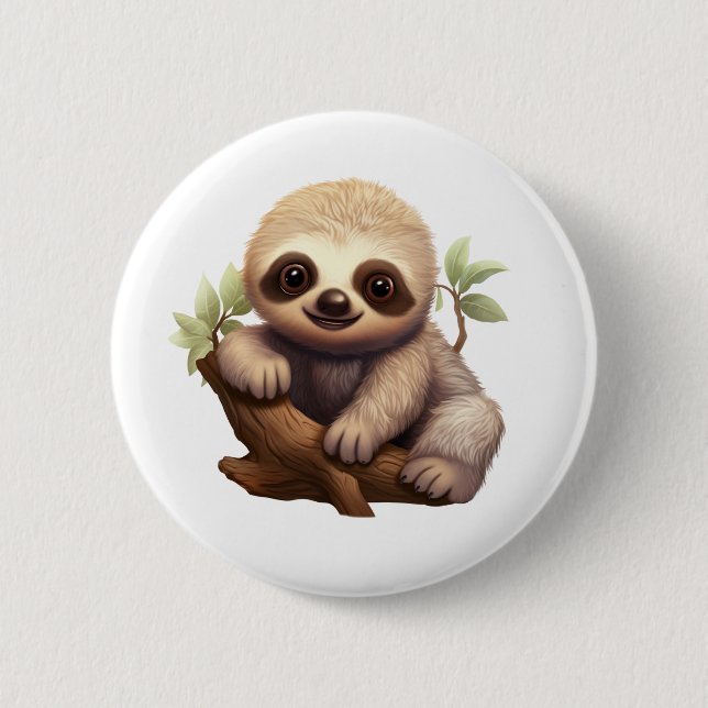 Cartoon sloth illustration button (Front)