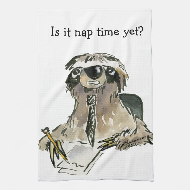 Cartoon Sloth Nap Time Kitchen Towel (Vertical)