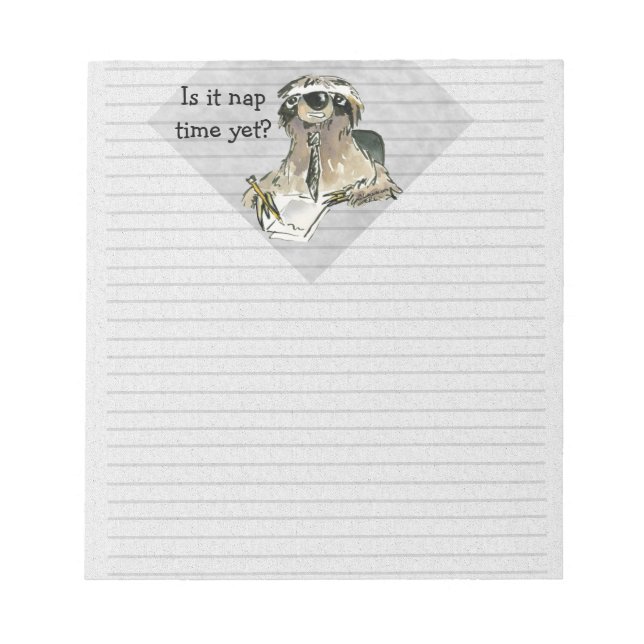 Cartoon Sloth Nap Time Notepad (Front)
