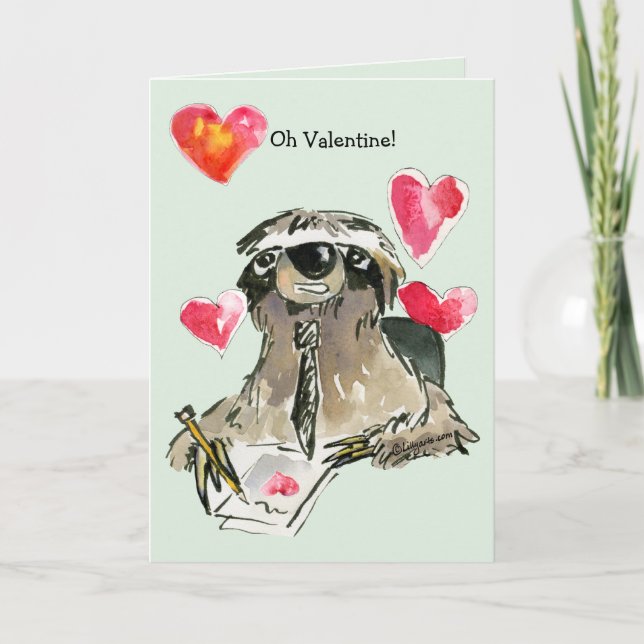 Cartoon Sloth Valentines Day Card (Front)