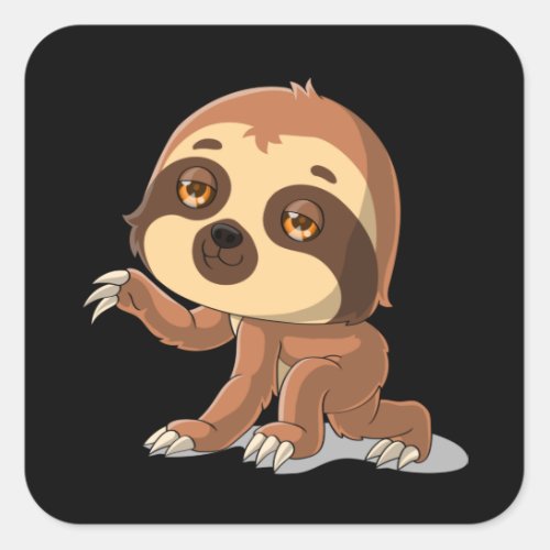 Cartoon sloth waving square sticker