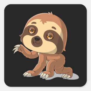 Cartoon sloth waving square sticker