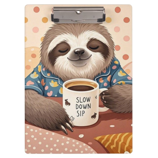 Cartoon sloth with exaggerated sleepy eyes  clipboard (Front)