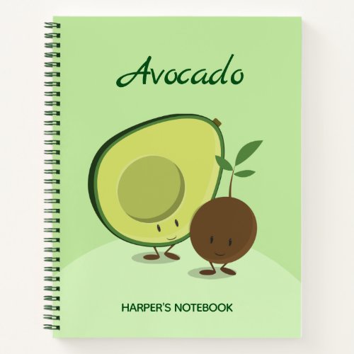 Cartoon Smiling Avocado and Pit Cartoon Name Notebook