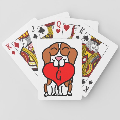 Cartoon Smiling Beagle Monogram Poker Cards