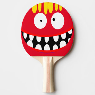 cartoon smiling face on red background ping pong paddle