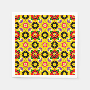Cartoon Smiling Flowers and Bees Napkins