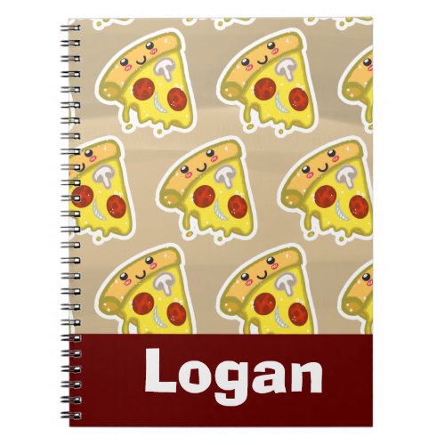 Cartoon Smiling Melty Pepperoni Pizza Monogram Notebook