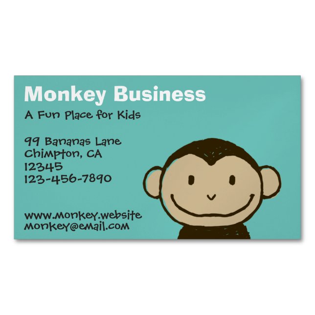 Cartoon Smiling Monkey Face Magnetic Business Card (Front)