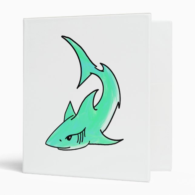 cartoon smiling shark mint blue green ocean animal 3 ring binder (Front/Inside)