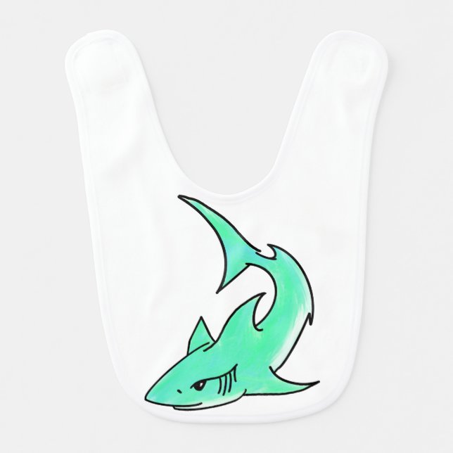 cartoon smiling shark mint blue green ocean animal baby bib (Front)